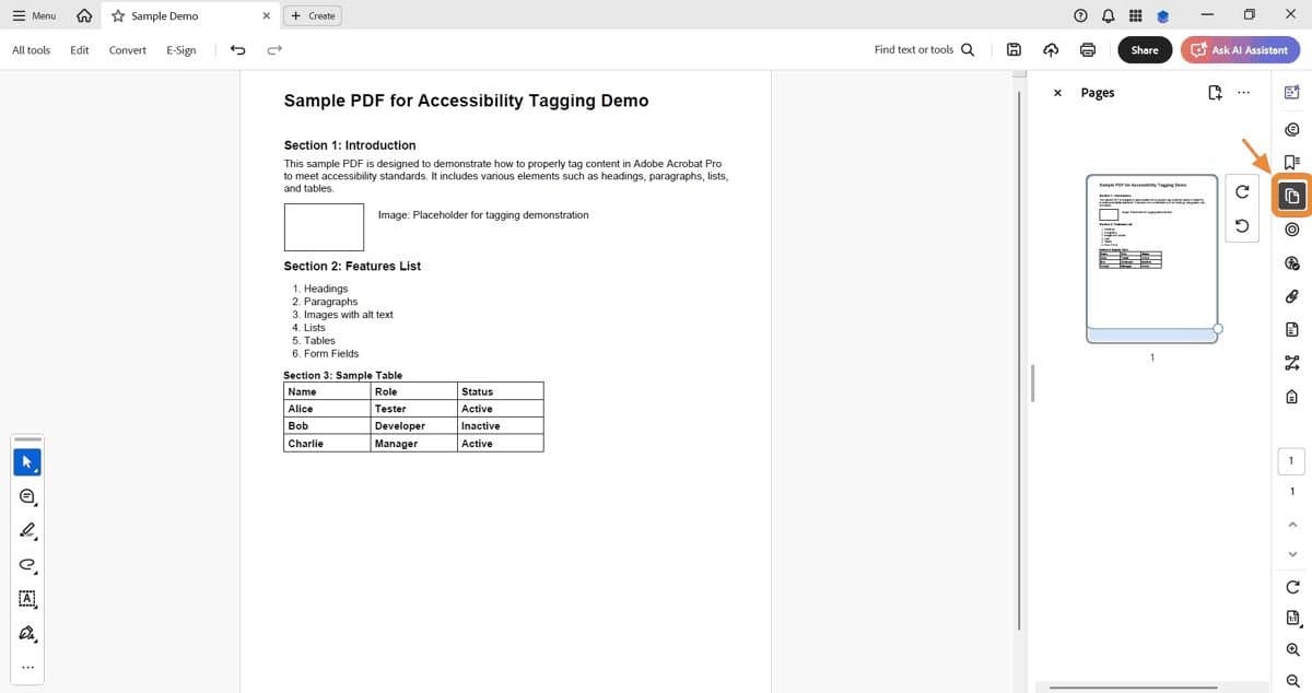 Page thumbnails panel with Page Properties selected.