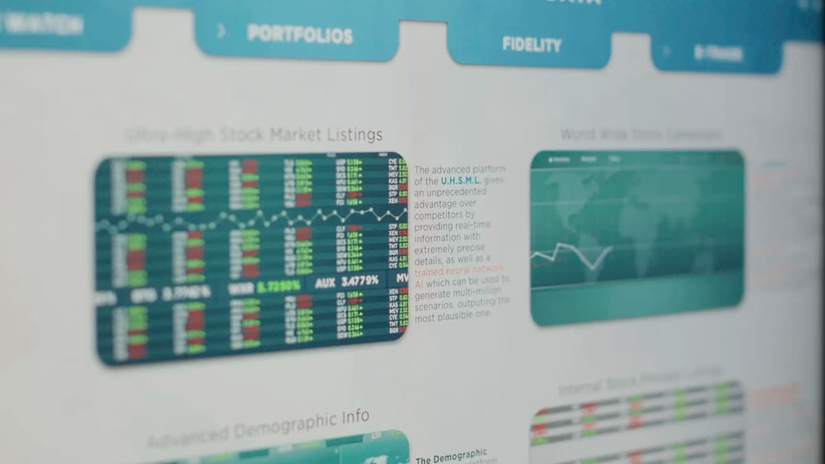 Computer screen displaying data dashboards with charts, metrics, and analytics panels.