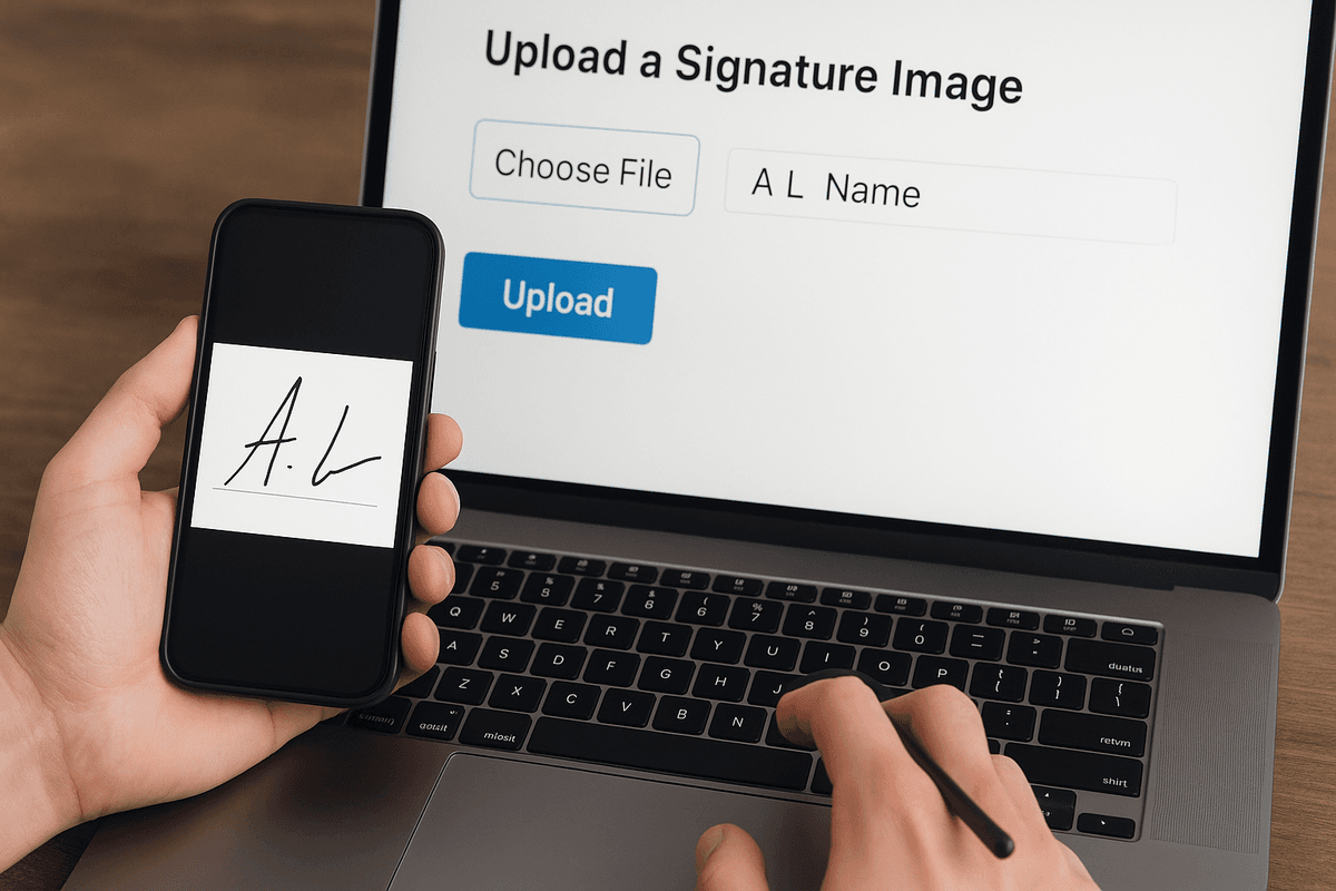 A user uploading an image of their handwritten signature, representing an accessible method for digital signatures.