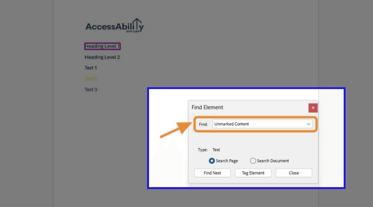 Screenshot showing a heading in a PDF labeled Heading Level 2, highlighted for editing.
