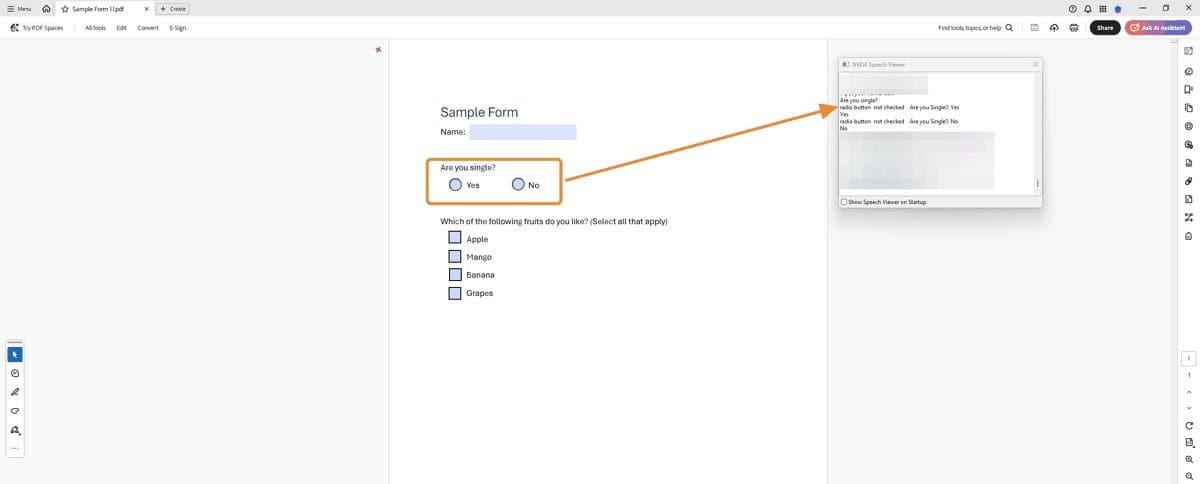Sample form with focus in a text field; NVDA shows edit prompt.