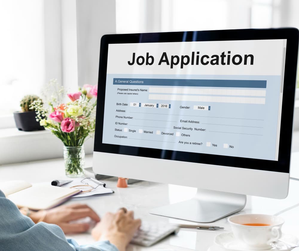 Computer screen displaying a job application