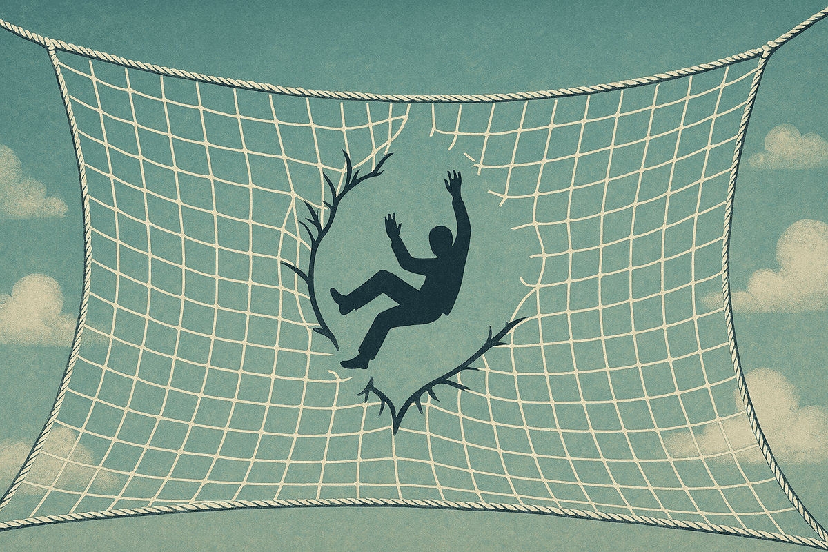 Broken Safety Net an Image of a Torn or Broken Safety Net With Someone Falling Through
