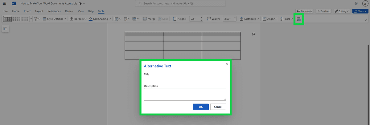 Alternative Text window