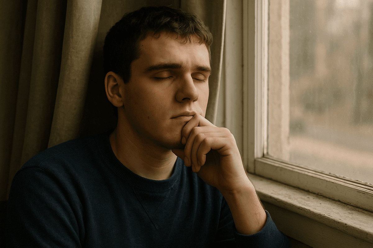 Portrait of a Blind Teen or Young Adult in Deep Thought, Sitting by a Window