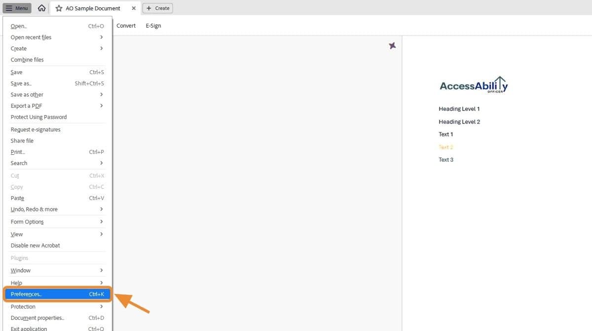 Menu bar dropdown showing a list of functions.
