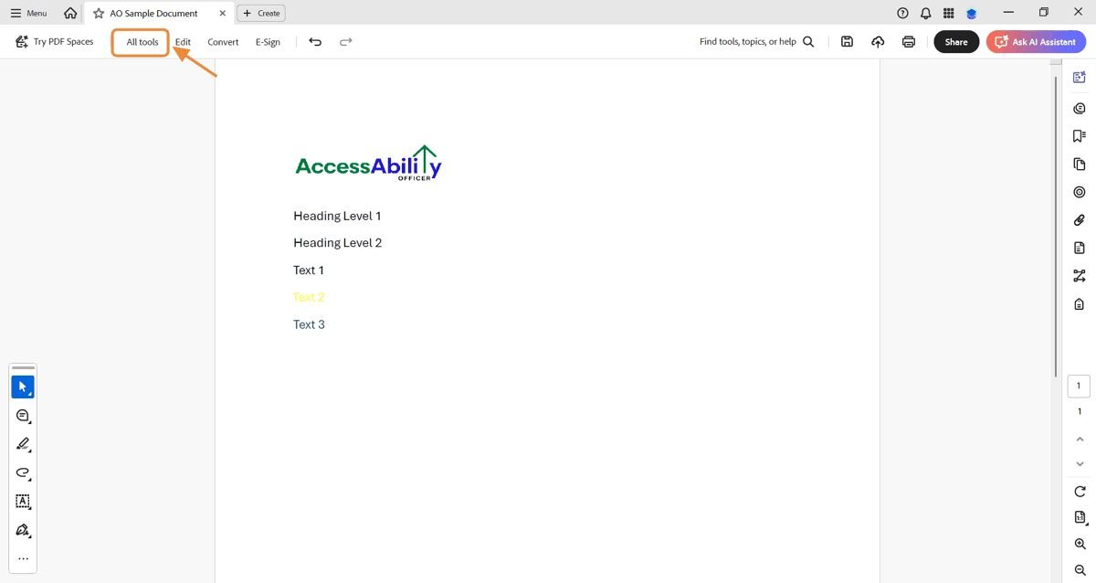 Adobe Acrobat Pro interface showing the 