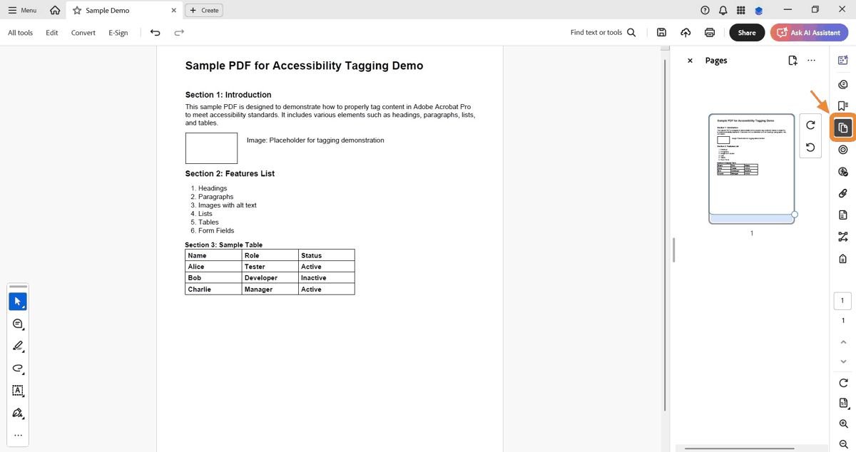 Page thumbnails panel with Page Properties selected.