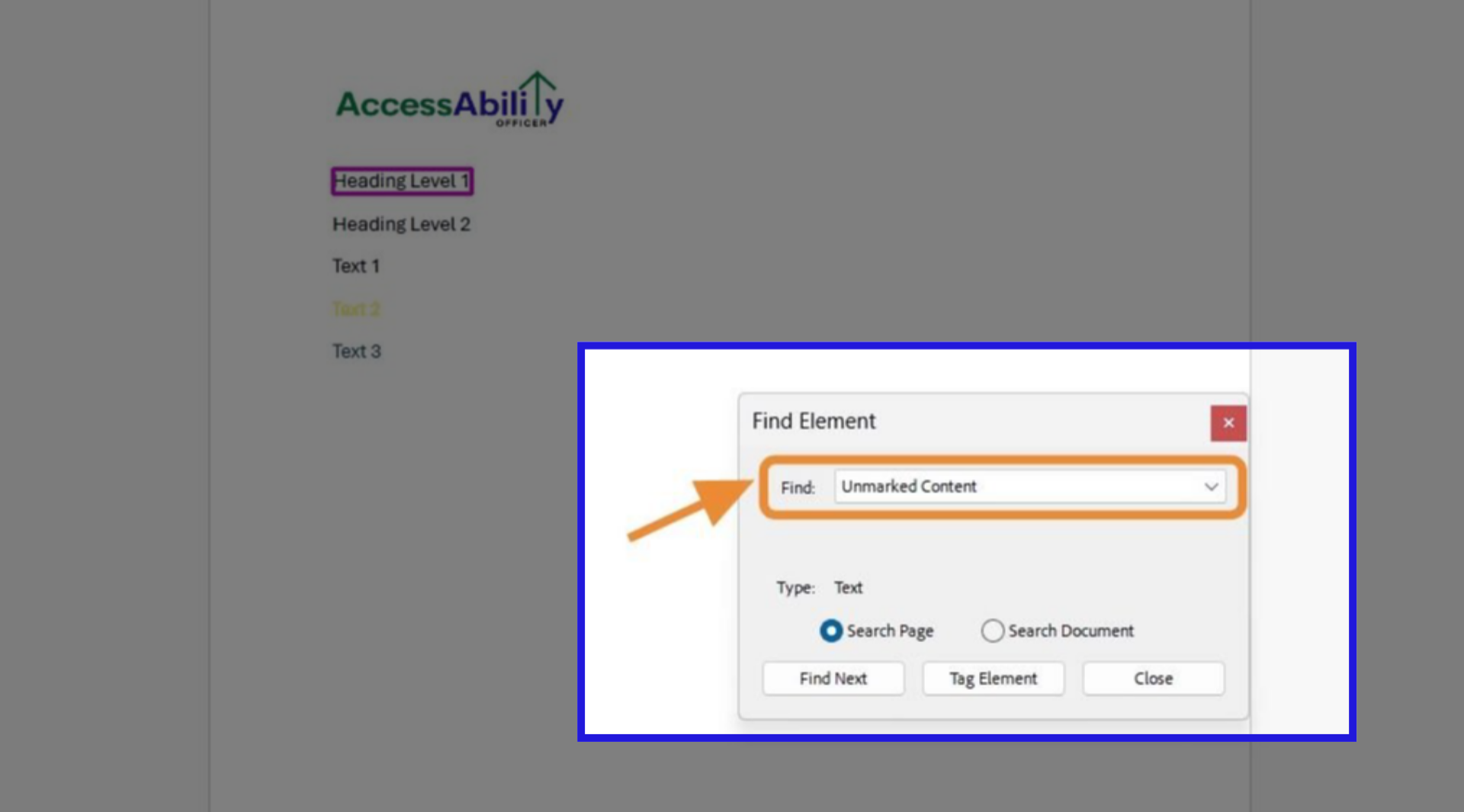 Screenshot showing a heading in a PDF labeled Heading Level 2, highlighted for editing.