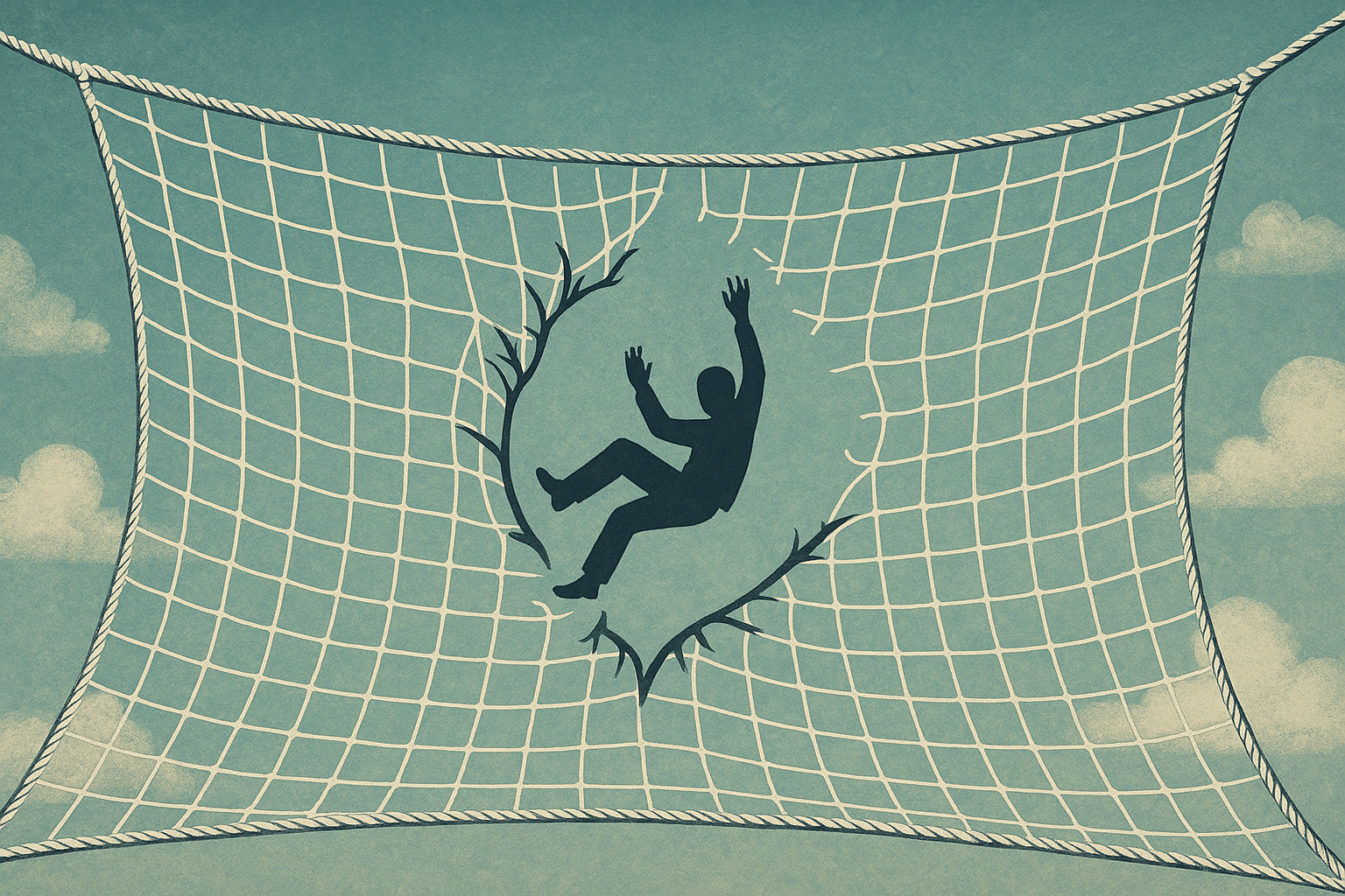 Broken Safety Net an Image of a Torn or Broken Safety Net With Someone Falling Through