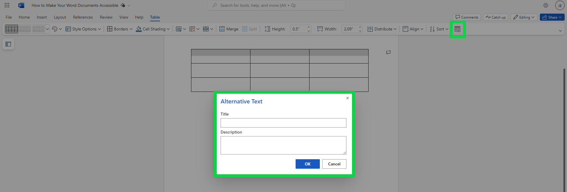 Alternative Text window