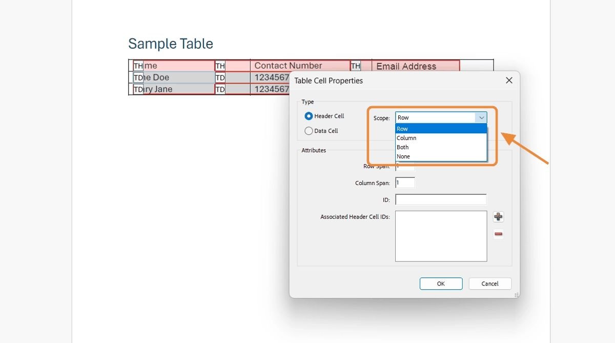 Scope options showing Row, Column, Both, None.