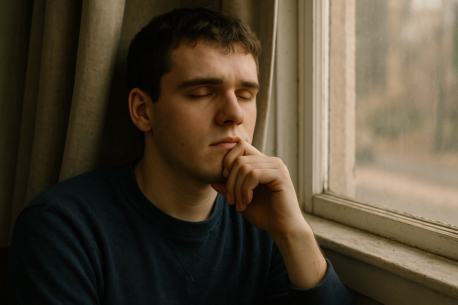 Portrait of a Blind Teen or Young Adult in Deep Thought, Sitting by a Window