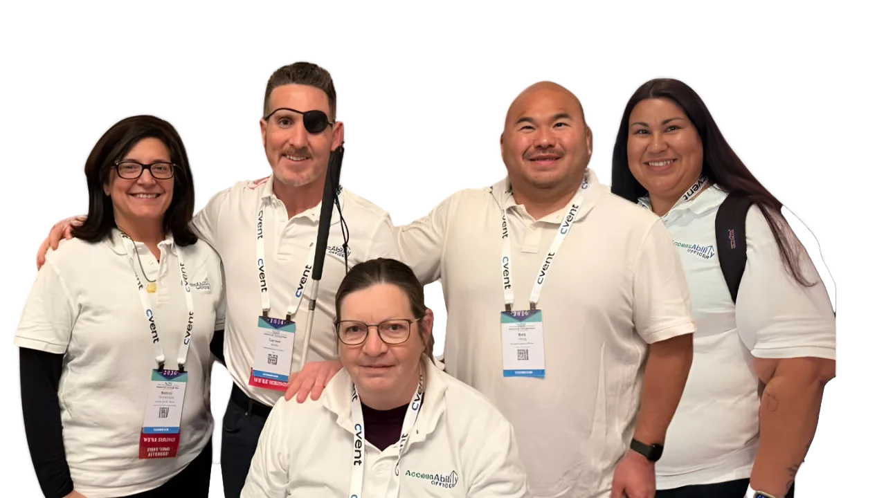 The AccessAbility Officer team at CSUN 2026: Marcia, Tanner, Sheri, Bee, and Marisa